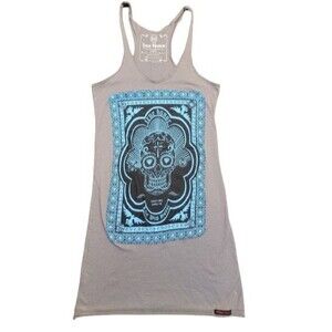 TRUE HONOR Women's Tank Top Size L Large Grey With Skull Print